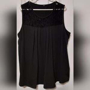 Size 3XL Black Sleeveless Blouse with Lace Detail